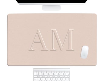 Personalized Initial Desk Mat - Faux Embossed Pad with 3D Initials - Work from Home Accessory