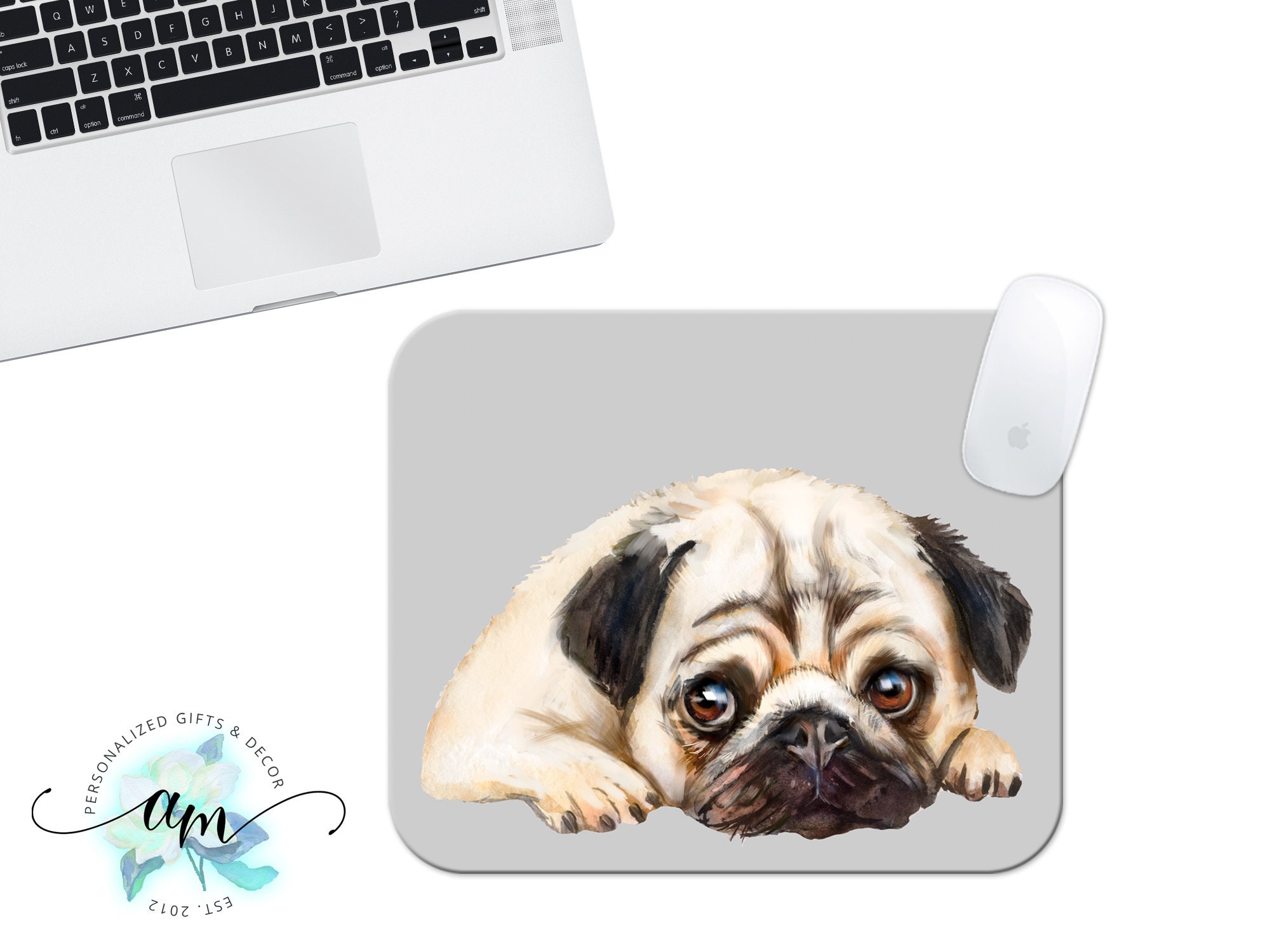 Personalized Pug Mouse Pad Dog Mouse Pad Monogrammed Mouse Etsy