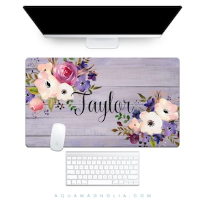 Custom Monogrammed Desk Pad - Lavender and Pink Floral - Work from Home Gift