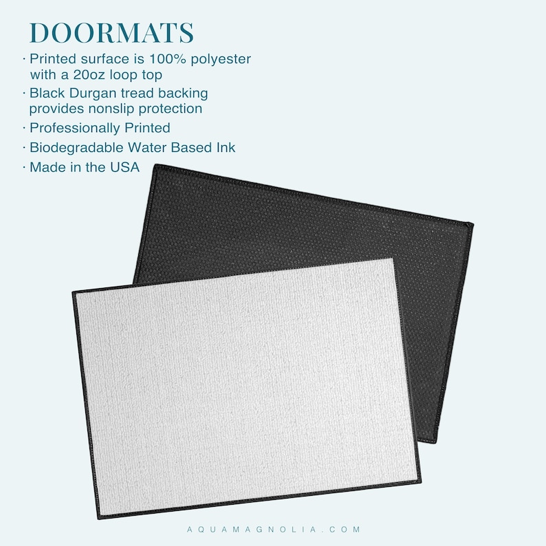 a image of the door mat blank front before printed and the rubber non slip back with the specs.