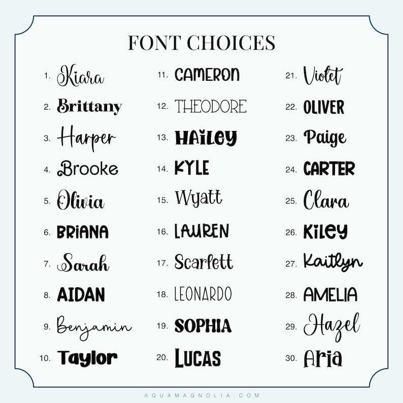 a collection of 30 personalization text fonts - display, handwritten, quirky, script, handwriting, cute, vintage, modern, decorative, pretty, elegant, signature, whimsical, fancy, aesthetic, retro, groovy, serif and sans serif