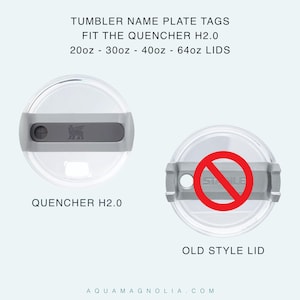 the correct lid for the Stanley Quencher H2.0 FlowState tumbler lids: a Quencher H2.0 Old Style lid. The Quencher H2.0 lid is gray, while the Old Style lid is clear and has a red "no" symbol on it.