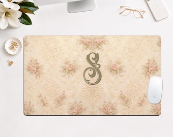 Personalized Vintage Rococo Desk Pad, Large Floral Keyboard Mat, Home Office Decor