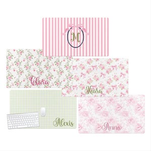 Pink Roses and Bows Desk Pad, Personalized Keyboard Mat, Home Office Decor