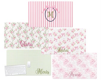 Pink Roses and Bows Desk Pad, Personalized Keyboard Mat, Home Office Decor