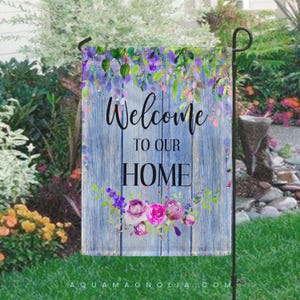 Floral Welcome Garden Flag: Double Sided Poly Poplin