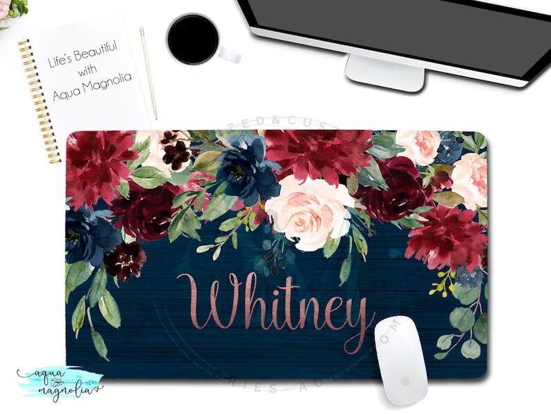 Personalized Desk Pad Navy and Burgundy Desk Pad Etsy