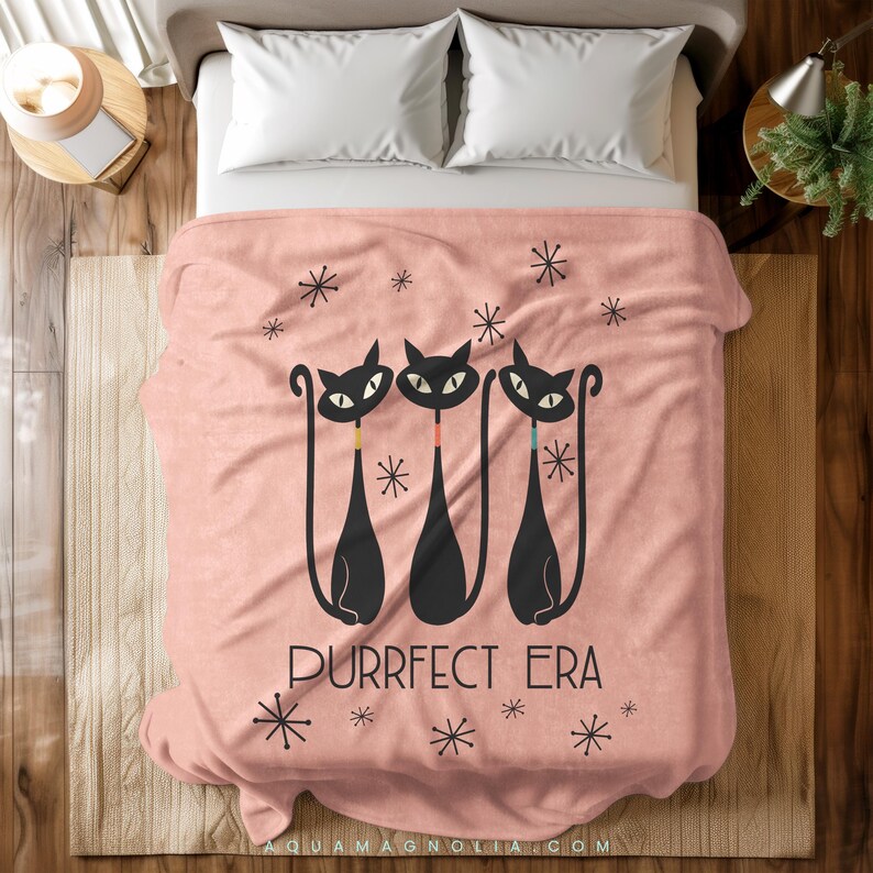 Mid Century Modern Atomic Cat Blanket Etsy