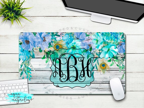 Personalized Aqua And Purple Floral Desk Pad Monogrammed Desk Etsy