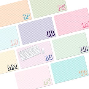 Personalized Custom Initials Desk Pad, Pink Preppy Stripes Keyboard & Mouse Mat