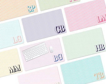 Personalized Custom Initials Desk Pad, Pink Preppy Stripes Keyboard & Mouse Mat