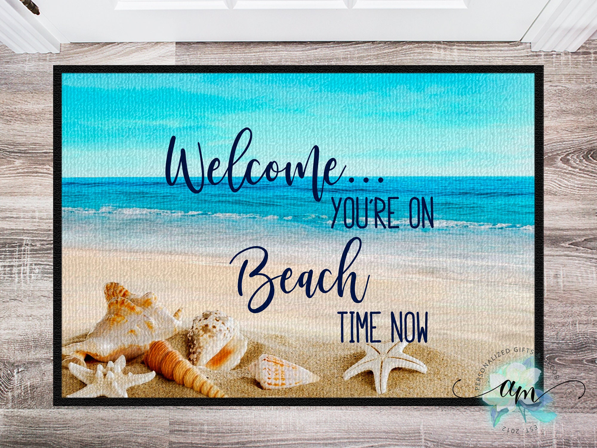 Coastal Beach Front Door Mat Monogrammed Door Mat Etsy