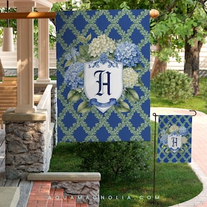 Vintage Initial Crest Boxwood Garden Flag, Personalized Outdoor Decor
