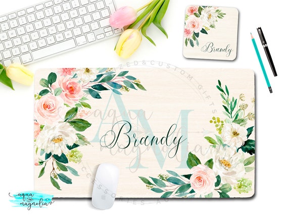 Monogrammed Desk Pad Blush Floral Personalized Desk Pad For Etsy