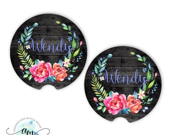 Personalized Car Coasters Floral Car Coasters, Car and SUV Accessories Sandstone Car Coasters Gifts for Her