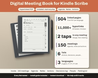 Kindle Scribe Besprechungsnotizvorlage | Hyperlink-Besprechungsbuch, 150 Besprechungen | Agenda