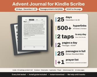 Kindle Scribe Advent Bible Journal 2026 | 25 Days, Scripture Printed in Full, SOAP Study, Prayer List | Hyperlinked Devotional