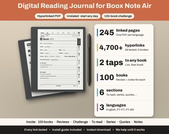 Boox Note Air & Tab Ultra Lesetagebuch | Hyperlinked Book Tracker, 100 Bücher