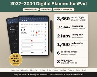 iPad-Planer 2027–2030 | iPad Pro 13", iPad Air 13", iPad Pro 12,9" | GoodNotes | Hell & Dunkel