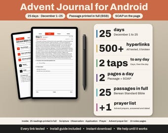 Digital Advent Bible Journal 2026 for Android Tablet | Samsung Notes, Galaxy Tab | 25 Days, Scripture, SOAP | Light & Dark