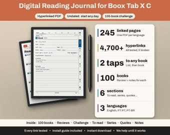 Boox Tab X C Lesetagebuch | Hyperlinked Book Tracker, 100 Bücher | Rezensionen