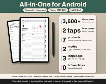 Digital Planner Bundle for Android Tablet | 2027-2030 Planner, Notebook, Meeting Notes, To-Do, Reading & Bible Journal | Samsung Notes