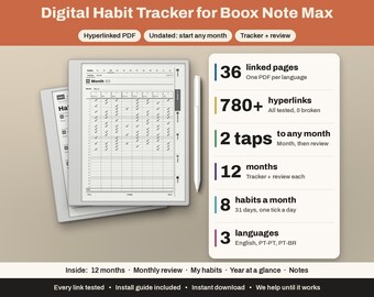 Boox Note Max Gewohnheitstracker | Verlinkt, undatiert | Monatlich, 8 Gewohnheiten, Rezension