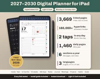 iPad-Planer 2027-2030 | iPad Pro 11, iPad Air 11, iPad mini | GoodNotes | Hell und dunkel