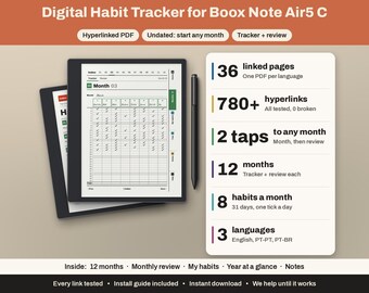 Boox Note Air5 C Gewohnheitstracker | Verlinkt, undatiert | Monatlich, 8 Gewohnheiten, Rezension