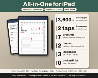 Digital Planner Bundle for iPad | 2027-2030 Planner, Notebook, Meeting Notes, To-Do, Reading, Habit & Bible Journal | GoodNotes