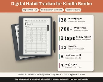 Kindle Scribe Gewohnheitstracker | Hyperlinks, undatiert | Monatlich, 8 Gewohnheiten, Rezension