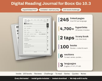 Boox Go 10.3 Lesetagebuch | Hyperlink-Buch-Tracker, 100 Bücher | Rezensionen, Leseliste