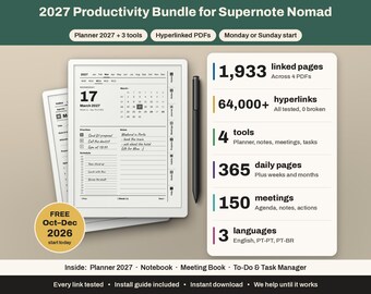 Supernote Nomad 2027 Planer-Bundle | Notizbuch, Besprechungsnotizen, Aufgabenliste | Vorlage mit Hyperlinks