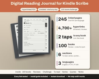Kindle Scribe Lesetagebuch | Hyperlink-Buch-Tracker, 100 Bücher | Rezensionen, Leseliste, Zitate