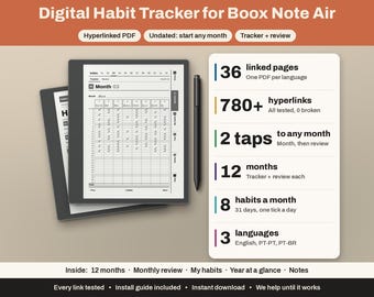 Boox Note Air & Tab Ultra Gewohnheitstracker | Verlinkt, undatiert | Monatlich
