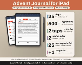 Digital Advent Bible Journal 2026 for iPad | GoodNotes, Notability | 25 Days, Scripture in Full, SOAP Study | Light & Dark