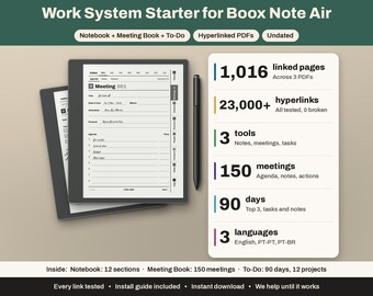Boox Note Air & Tab Ultra Notebook, Meeting- und Aufgabenpaket | Hyperlinked, Undatiert