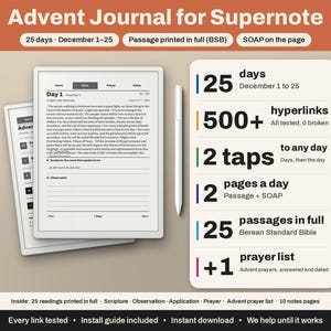 Supernote Advent Bible Journal 2026 | A5X, Manta, Nomad | 25 Days, Scripture in Full, SOAP Study, Prayer List | Hyperlinked