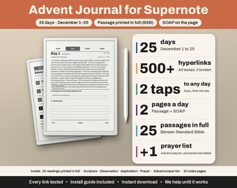 Supernote Advent Bible Journal 2026 | A5X, Manta, Nomad | 25 Days, Scripture in Full, SOAP Study, Prayer List | Hyperlinked