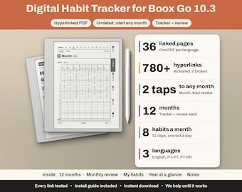 Boox Go 10.3 Gewohnheitstracker | Verlinkt, undatiert | Monatlich, 8 Gewohnheiten, Rezension