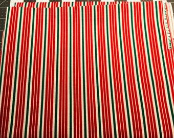 Vintage Christmas Fabric Red Green Stripes - Wamsutta almost 2 yards