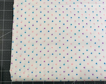 Vintage Rainbow Heart fabric | Pastel hearts material | Tiny Rainbow hearts | Vintage sewing (2 yards+)