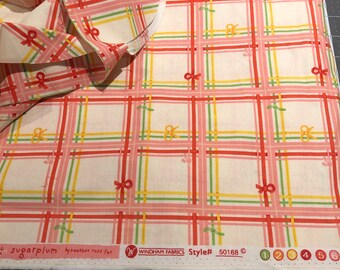 RARE Sugarplum Heather Ross - Cream Plaid Giftwrap Quilting Cotton fabric OOP 16" + scraps