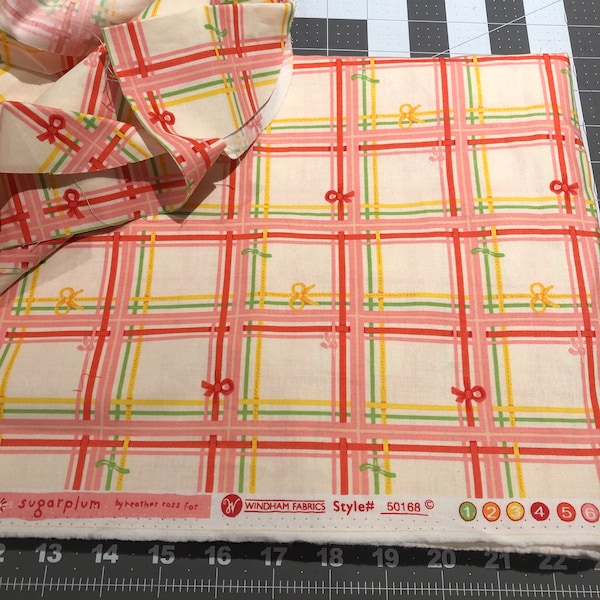 RARE Sugarplum Heather Ross - Cream Plaid Giftwrap Quilting Cotton fabric OOP 16" + scraps