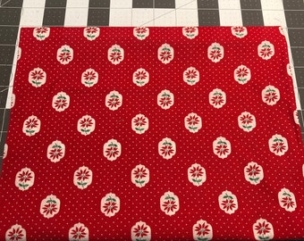 Vintage Poinsettia Christmas Fabric with white polka dot