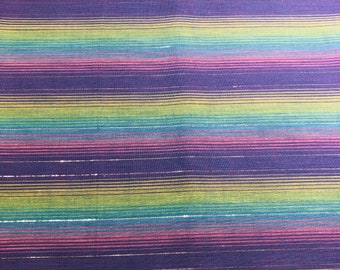 Vintage multicolored pastel rainbow stripe Fabric with shimmer (3 yards+)