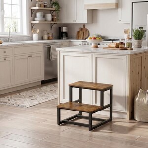 2 Step Wooden Kids Learning Stool for Bathroom & Kitchen | Step Stool Adult | Two Step Stool | Kitchen Helper | Potty Training