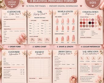 Press-On Nail Business Bundle, Editable Order Forms, Sizing Chart (PDF)