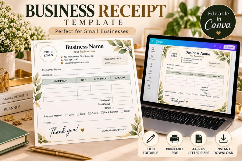 Cash Receipt Template | Payment Receipt Template | Editable Canva ...