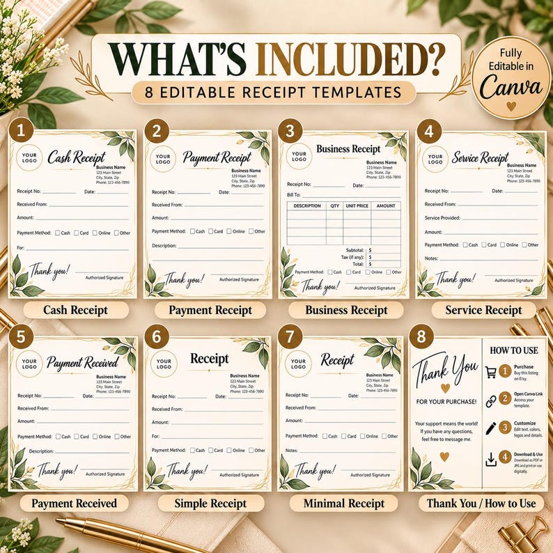 Cash Receipt Template | Payment Receipt Template | Editable Canva ...